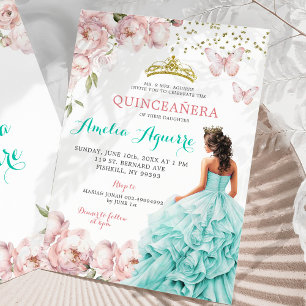 Elegantes Rosa und Aquamarine Quinceñera Einladung