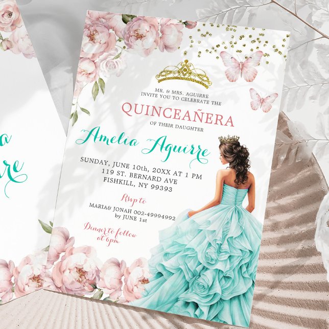 Elegantes Rosa und Aquamarine Quinceñera Einladung (Von Creator hochgeladen)