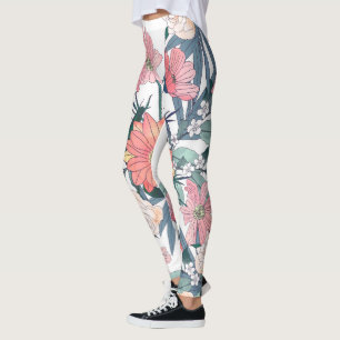 Elegantes rosa und blaues Aquarell Blumendesign Leggings
