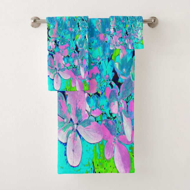 Elegantes rosa und blaues Limelight Hydrangea Badhandtuch Set (Insitu)