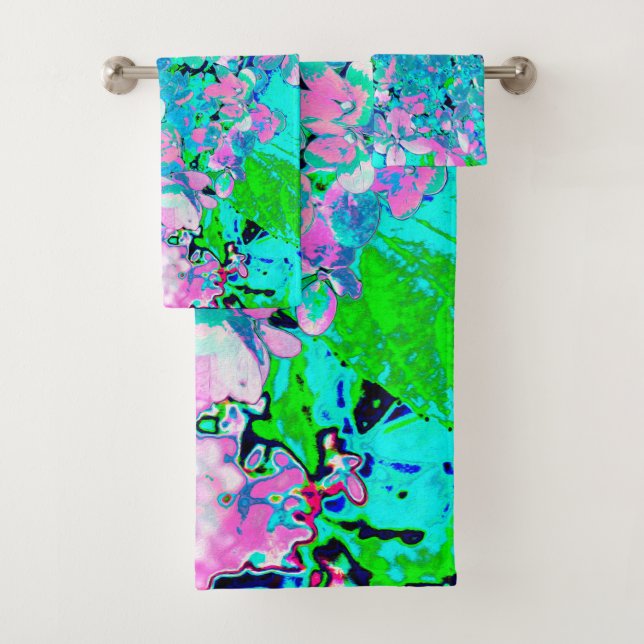 Elegantes rosa und blaues Limelight Hydrangea Badhandtuch Set (Insitu)