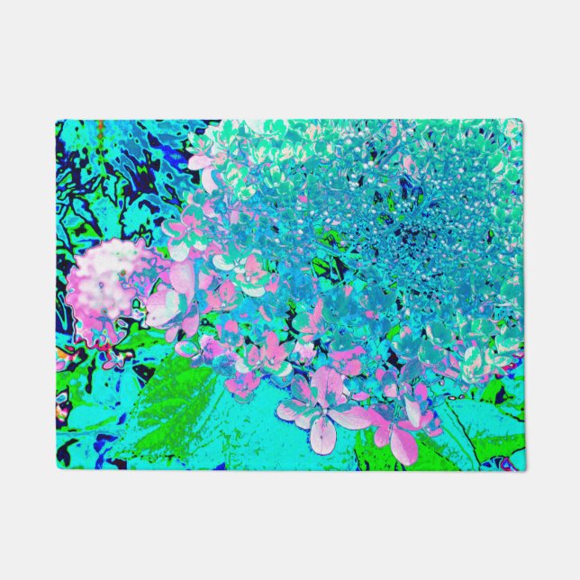 Elegantes rosa und blaues Limelight Hydrangea Fußmatte (Vorderseite)