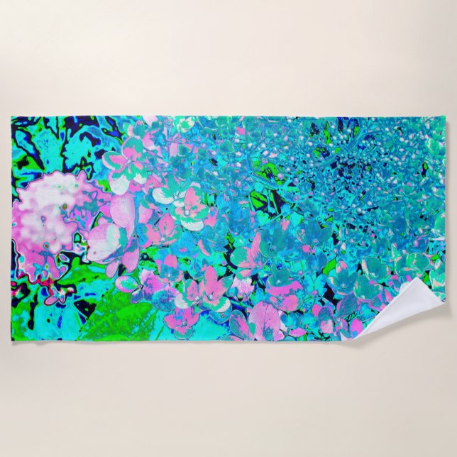 Elegantes rosa und blaues Limelight Hydrangea Strandtuch (Vorderseite)