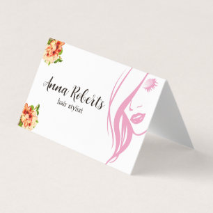 Elegantes Rosa und Blumen Friseur Make-up Visitenkarten