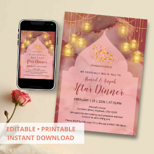 Elegantes Rosa- und Bordeaux-Gold-Tinte Iftar Einladung