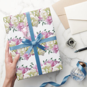 Elegantes rosa- und cremefarbenes Pfingstrosen-Ges Geschenkpapier