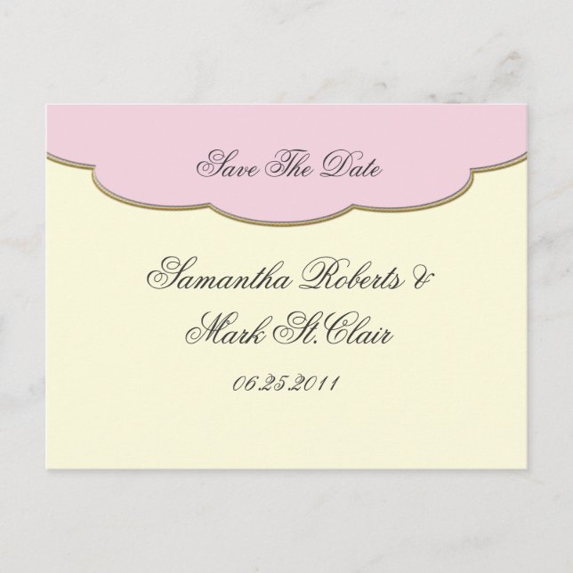 Elegantes Rosa und Elfenbein Save the Date Ankündigungspostkarte (Vorderseite)