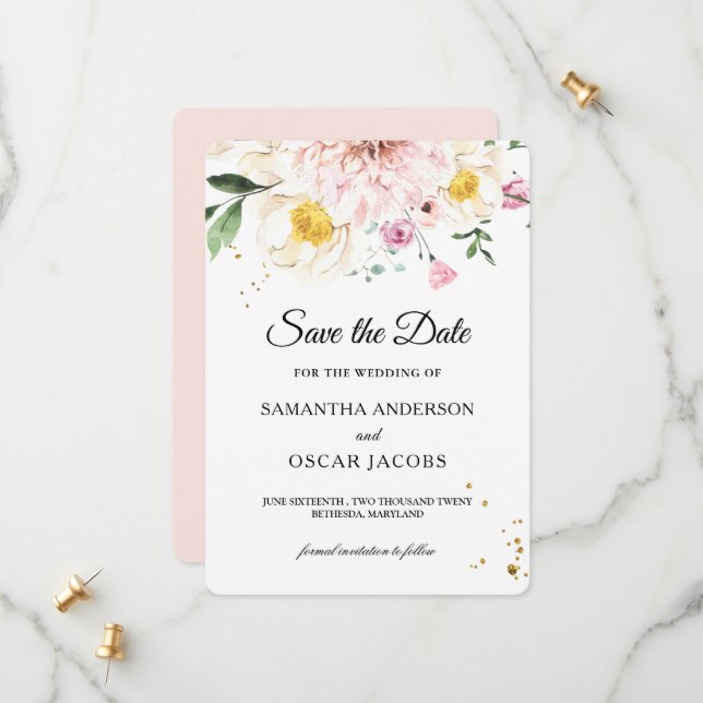 Elegantes Rosa und Gelb Wasserfarben Save The Date (Vorderseite/Rückseite Beispiel)