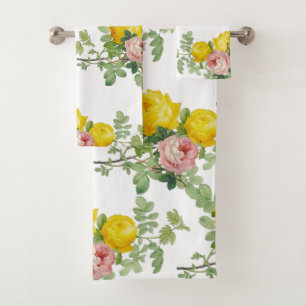 Elegantes Rosa und Gelbe Rosen Badhandtuch Set