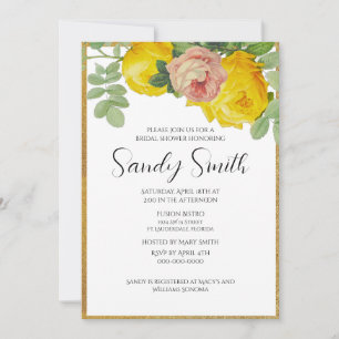 Elegantes Rosa und Gelbe Rosen Brautparty Einladung