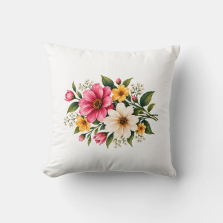 Elegantes rosa und gelbes Blumenbouquet Botanisch  Kissen