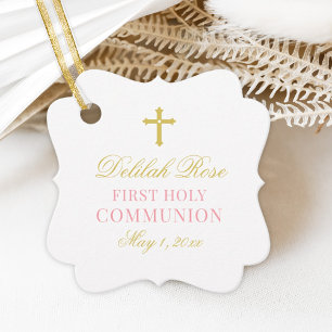 Elegantes Rosa und Gold Erstkommunion Mädchen Geschenkanhänger