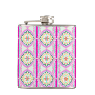 Elegantes Rosa und Gold geometrisches Blumenmuster Flachmann