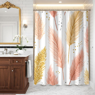 Elegantes Rosa und Gold Glitter Pampasgras Duschvorhang