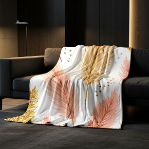 Elegantes Rosa und Gold Glitter Pampasgras Fleecedecke