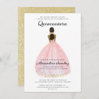 Elegantes Rosa und Gold Glitzer Quinceanera Einladung