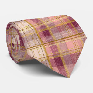 Elegantes Rosa- und Gold-Karo-Gingham-Muster Krawatte