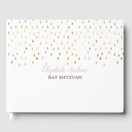 Elegantes Rosa und Gold Raindrops Bat Mitzvah Gästebuch