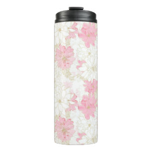 Elegantes rosa und goldenes Floral Wasserfarbenbil Thermosbecher
