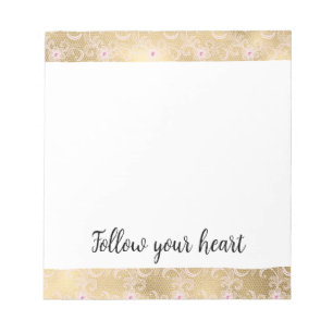 Elegantes rosa und goldenes, florales Spitzen Notizblock