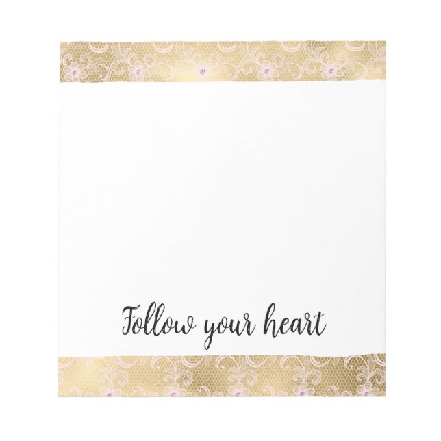 Elegantes rosa und goldenes, florales Spitzen Notizblock (Vorderseite)