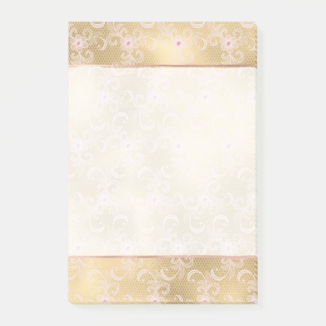 Elegantes rosa und goldenes, florales Spitzen Post-it Klebezettel (Vorderseite)