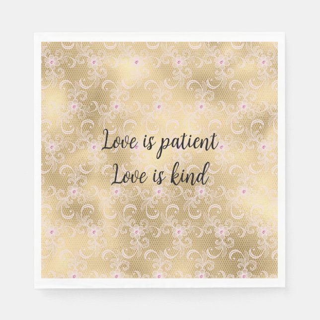 Elegantes rosa und goldenes, florales Spitzen Serviette (Vorderseite)