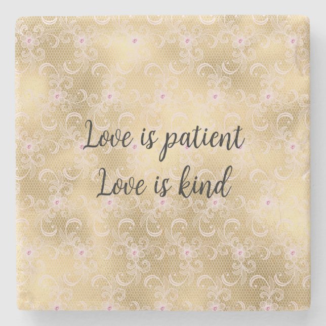 Elegantes rosa und goldenes, florales Spitzen Steinuntersetzer (Vorderseite)