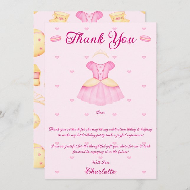 Elegantes rosa und goldenes Party Dankeskarte (Vorne/Hinten)