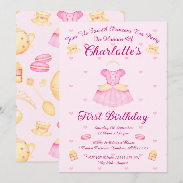 Elegantes rosa und goldenes Party Einladung (Vorne/Hinten)