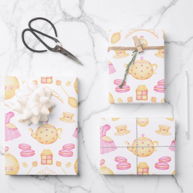Elegantes rosa und goldenes Party Geschenkpapier Set (Vorderseite)