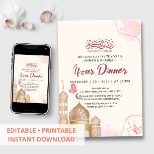 Elegantes rosa und goldenes Ramadan-Iftar-Dinner Einladung
