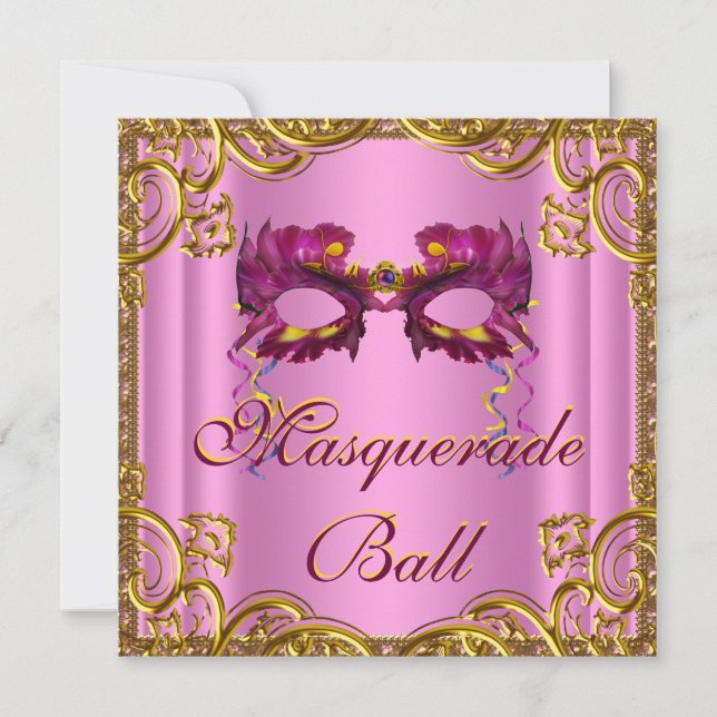 Elegantes Rosa- und Goldmasquerade-Party Einladung (Vorderseite)