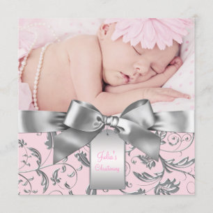 Elegantes Rosa und Grau Christening Einladung