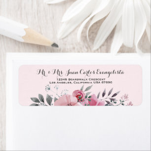 Elegantes rosa und graues Blumen-Adressetikett
