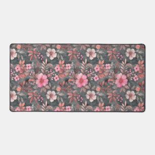 Elegantes rosa und graues Blumenmuster-Schreibtisc Schreibtischunterlage