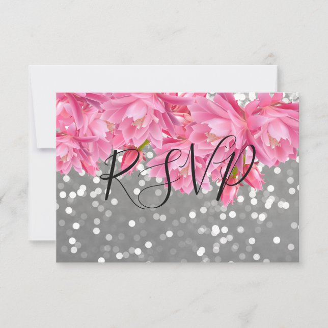 Elegantes rosa und graues, florales Hochzeitspanel RSVP Karte (Vorderseite)