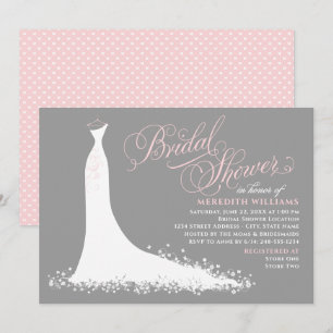 Elegantes rosa und graues Hochzeitgown-Brautparty Einladung