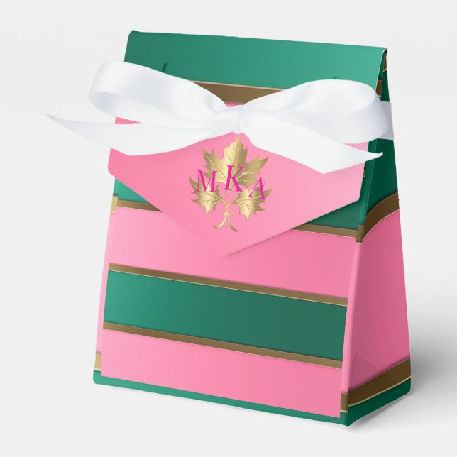 Elegantes Rosa und Grün Mit Monogramm Geschenkschachtel (Vorderseite)
