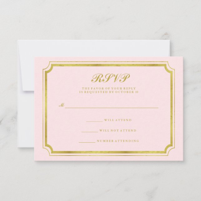 Elegantes Rosa und Imitats Gold Wedding RSVP Karte (Vorderseite)