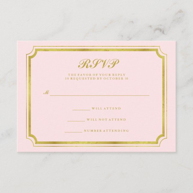 Elegantes Rosa und Imitats Gold Wedding RSVP Karte (Vorderseite)