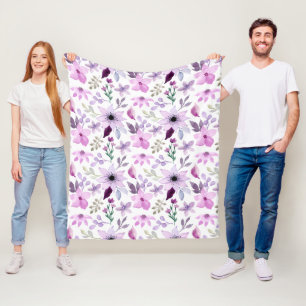 Elegantes Rosa- und Lila-Blumenmuster Fleecedecke