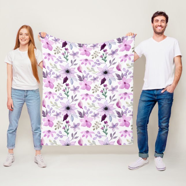 Elegantes Rosa- und Lila-Blumenmuster Fleecedecke (Beispiel)
