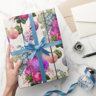Elegantes rosa und lila Blumenmuster Geschenkpapier
