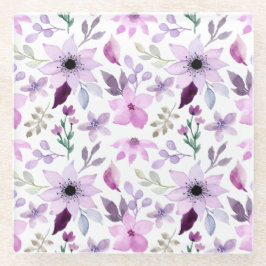 Elegantes Rosa- und Lila-Blumenmuster Glasuntersetzer
