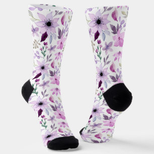 Elegantes Rosa- und Lila-Blumenmuster Socken