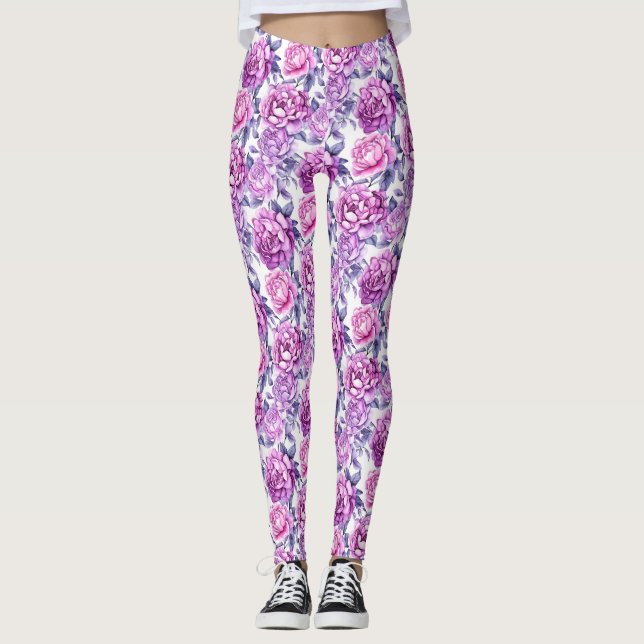 Elegantes Rosa und Lila Blüte Leggings (Vorderseite)