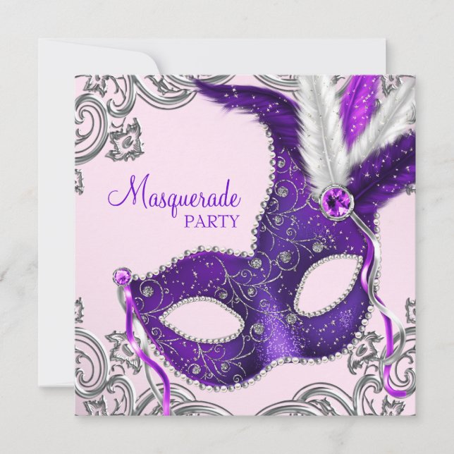 Elegantes rosa und Lila Masquerade Party Einladung (Vorderseite)