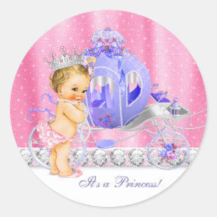 Elegantes Rosa und Lila Princess Baby Dusche Runder Aufkleber