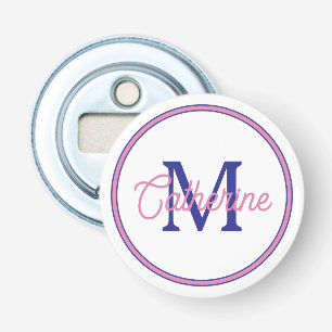 Elegantes Rosa und Marineblau Einfaches Monogramm Flaschenöffner